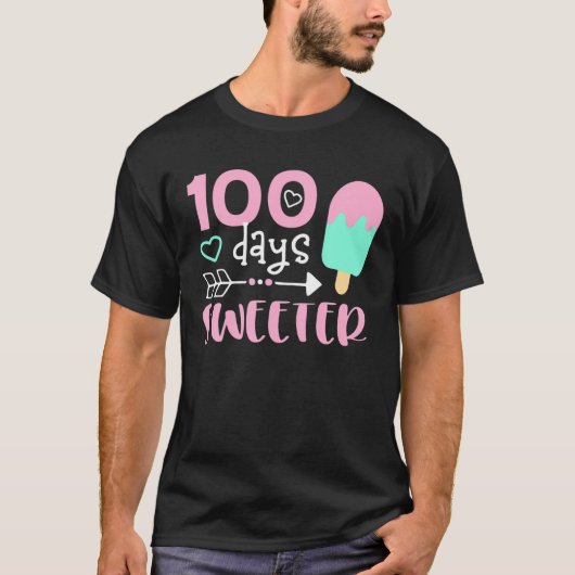 T-shirt 100 Days Sweeter, Girl 100 Days Of School, Ice Cre (Devant)
