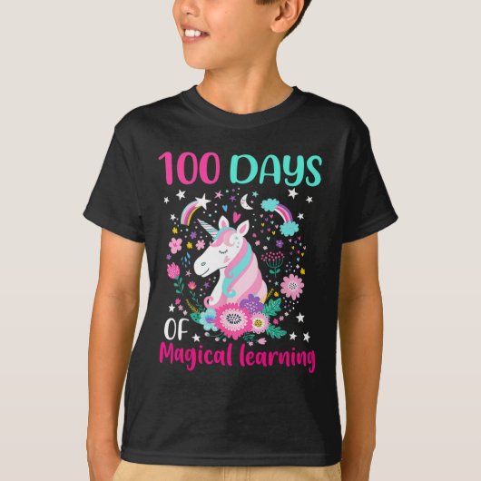 T-shirt 100 jours d'apprentissage magique flossant licorne (Devant)