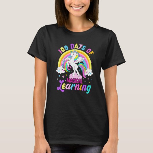 T-shirt 100 Jours D'apprentissage Magique Licorne Arc-en-c (Devant)