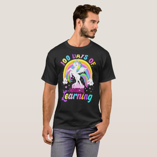 T-shirt 100 Jours D'Apprentissage Magique Unicorne Arc En  (Devant entier)