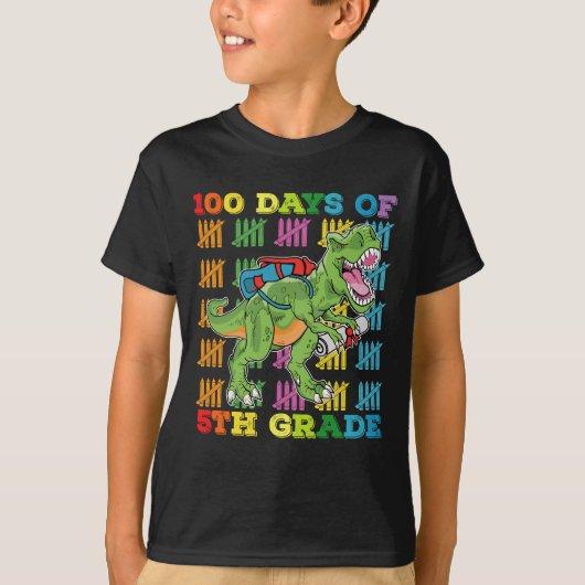 T-shirt 100 Jours De 5E Année T Rex Dinosaur School (Devant)