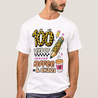 T-shirt 100 Jours De Café D'École Lover 100e Jour Leopard