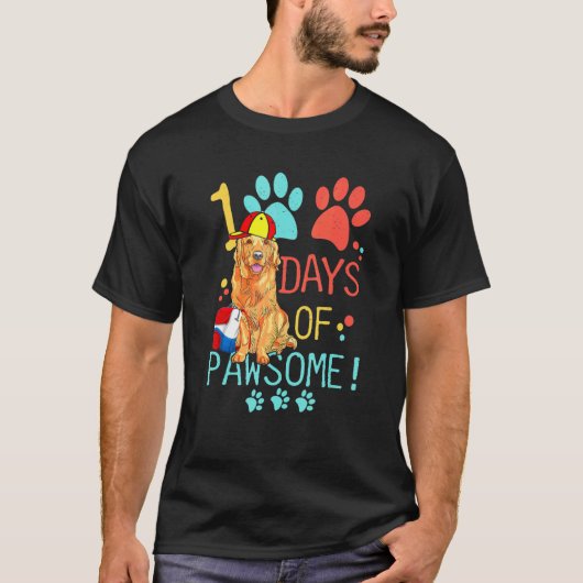T-shirt 100 Jours De L'École Golden Retriever Chien 100 Jo (Devant)