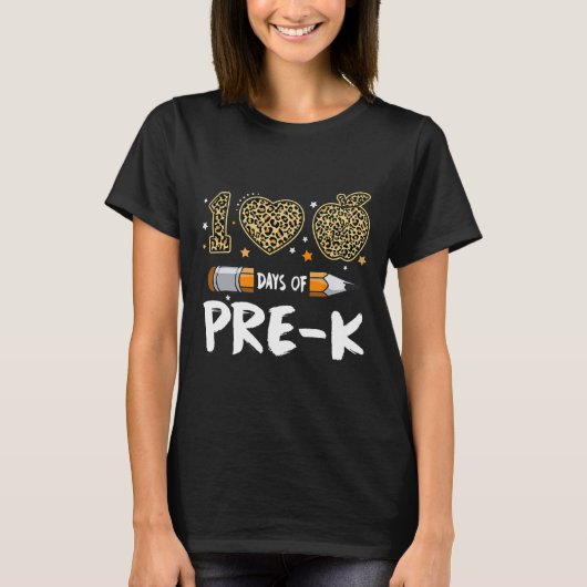 T-shirt 100 Jours De Pré K Professeur Étudiant Leopard Heu (Devant)