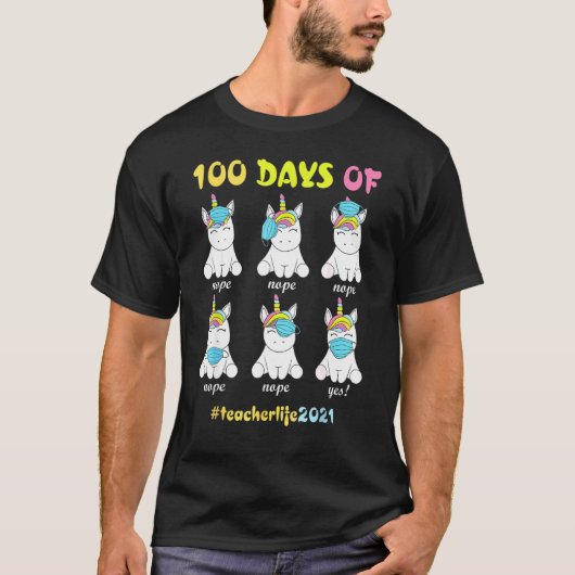 T-shirt 100 Jours De Professeur À L'École Unicorne Portant (Devant)