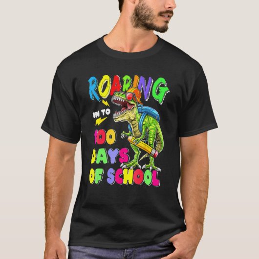 T-shirt 100 Jours De Scolaires Garçons Dinosaur 100e Jour (Devant)
