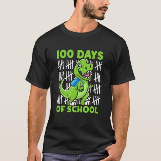 T-shirt 100 Jours D'École Cute Dino Avec Sac À Dos École (Devant)