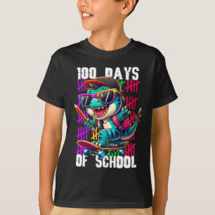 T-shirt 100 Jours D'école Dinosaure Génial En Skateboard 