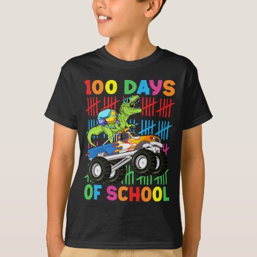 T-shirt 100 Jours D'École Dinosaure Monster Camion Enfants (Devant)