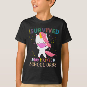 T-shirt 100 jours d'école masquée Dabbing Unicorn Ma