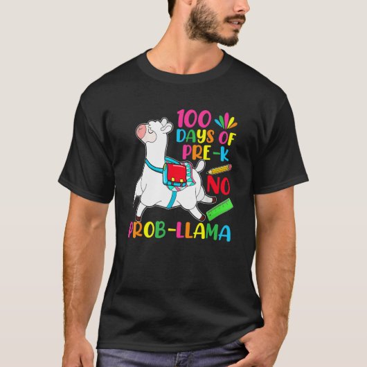 T-shirt 100 Jours D'école Maternelle Pas De Problème Lama (Devant)