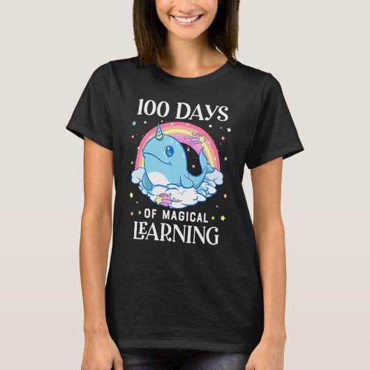 T-shirt 100 jours d'école Narwhal Licorne Filles 100ème jo (Devant)