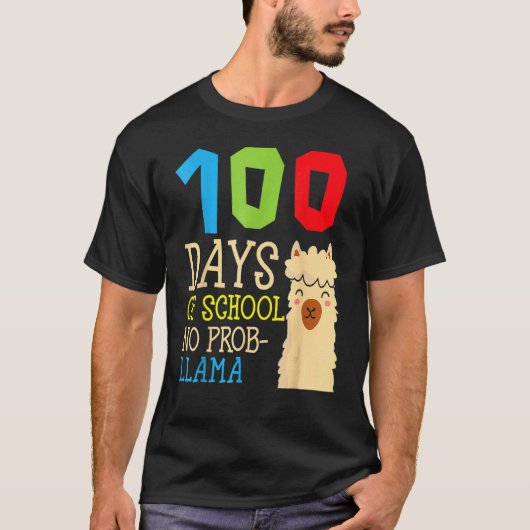 T-shirt 100 Jours D'École Pas De Prob Llama, Mignonne Alpa (Devant)