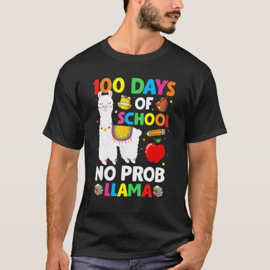 T-shirt 100 Jours D'école Pas De Problème Amateur De Lama (Devant)