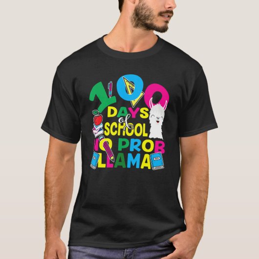 T-shirt 100 jours d'école Pas de problème lama enseignant  (Devant)