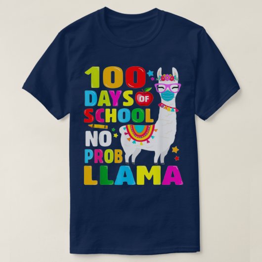 T-shirt 100 jours d'école Pas de problème Llama FaceMask (Design devant)