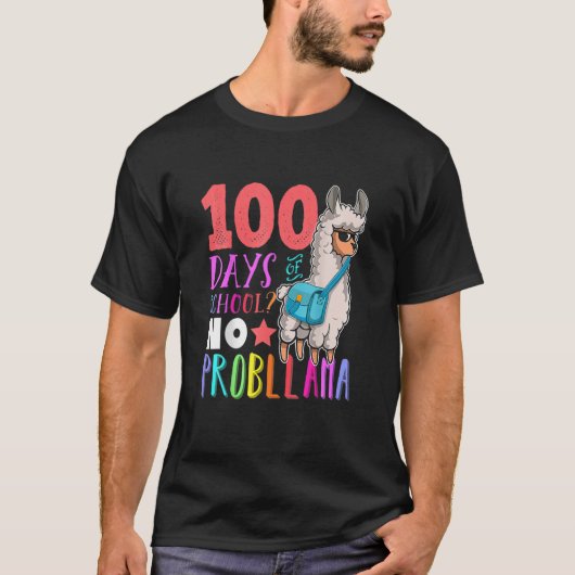 T-shirt 100 Jours D'École Pas De Problème Llama Joyeux 100 (Devant)
