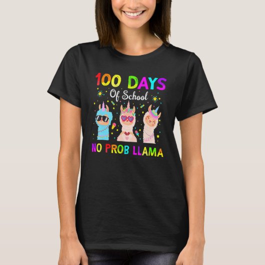 T-shirt 100 jours d'école Pas de probllama Lama Joyeux 100 (Devant)