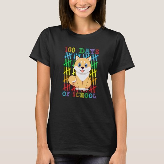 T-shirt 100 jours d'école Shiba Inu Chien Amant Cool 100èm (Devant)