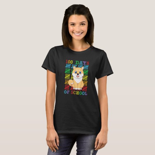 T-shirt 100 jours d'école Shiba Inu Chien Amant Cool 100èm (Devant entier)