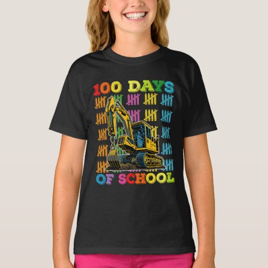 T-shirt 100 Jours D'Enseignant De L'École D'Excavateur (Devant)