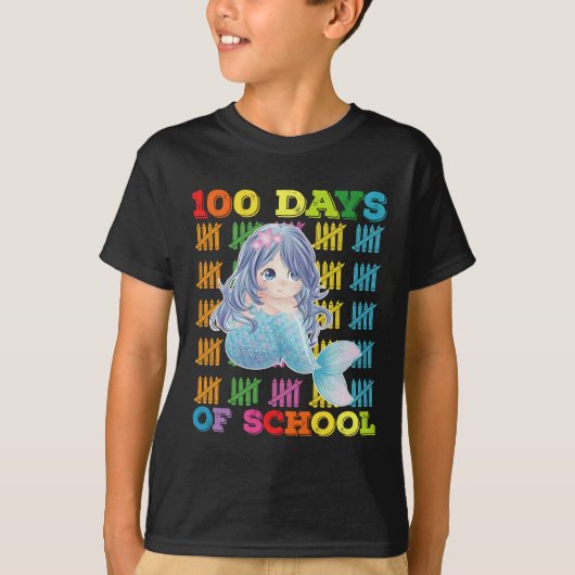 T-shirt 100 Jours D'Enseignant De Sirène D'École (Devant)