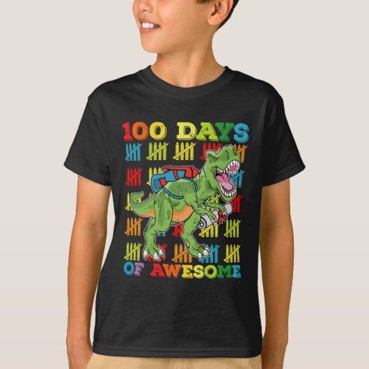 T-shirt 100 Jours D'Étonnant T Rex Dinosaur 100ème École (Devant)