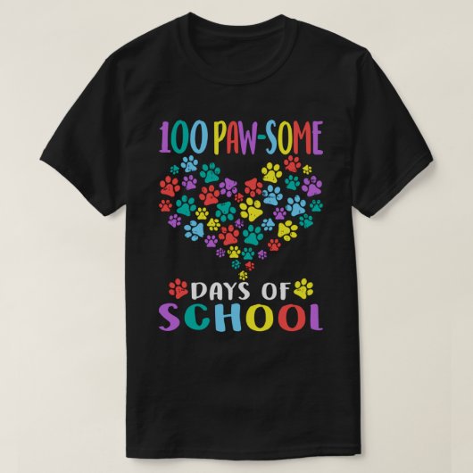 T-shirt 100 jours paw-some de l'école chat chien (Design devant)