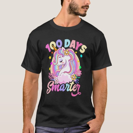 T-shirt 100 Jours Smarter Cute Unicorn Enseignante Filles  (Devant)