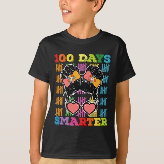 T-shirt 100 Jours Smarter Messy Bun 100e Jour De L'École (Devant)