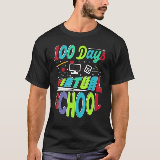 T-shirt 100 Jours Virtual School Joyeux 100E Jour D'École (Devant)
