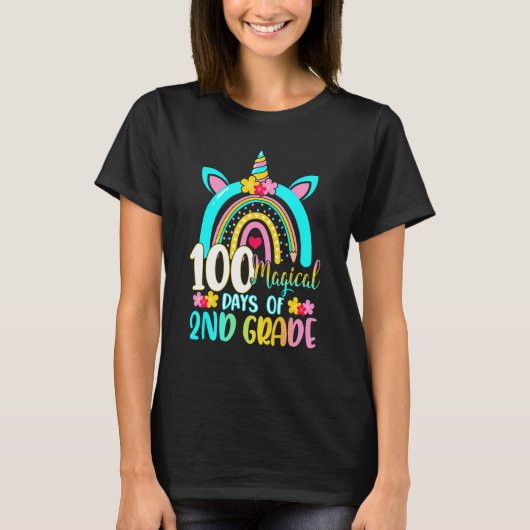 T-shirt 100 Magical Days Of Learning 2nd Grade Unicorn Rai (Devant)