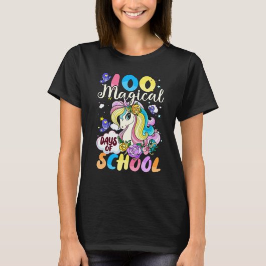 T-shirt 100 Magical Days Of School 100th Day Unicorn Girl (Devant)