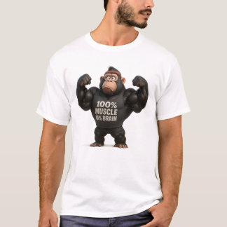 T-shirt 100% Muscle 0% Cerveau - Drôle Cartoon Gorilla Gym