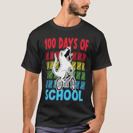 T-shirt 100Days Of School Dinosaur riding bike (Devant)