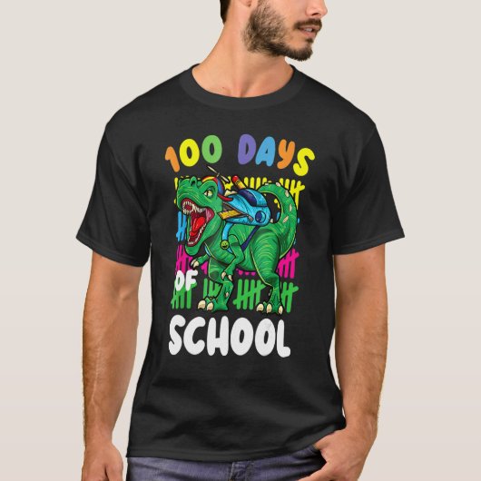 T-shirt 100ème Jour De L'École Dino Enfants Joyeux 100 Jou (Devant)