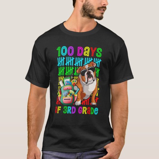 T-shirt 100th Day Of 3rd Grade Boys Kids English Bulldog D (Devant)