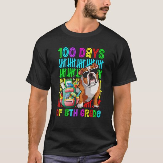T-shirt 100th Day Of 8th Grade Boys Kids English Bulldog D (Devant)