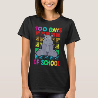 T-shirt 100th Day Of School Animal Hippo  Happy 100th Day 