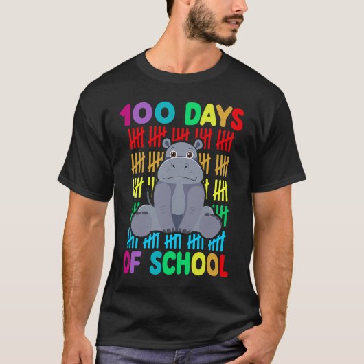 T-shirt 100th Day Of School Animal Hippo  Happy 100th Day  (Devant)