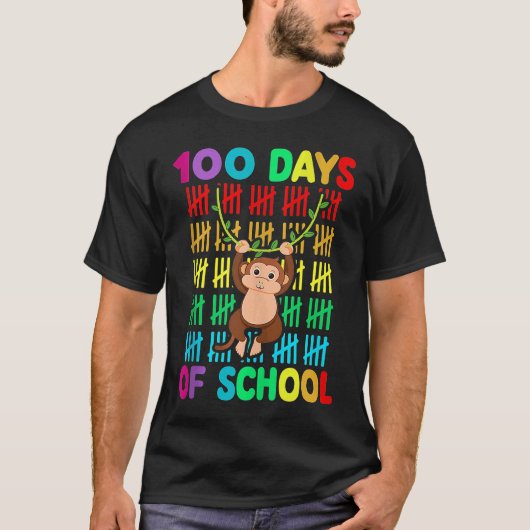 T-shirt 100th Day Of School Animal Monkey  Happy 100th Day (Devant)
