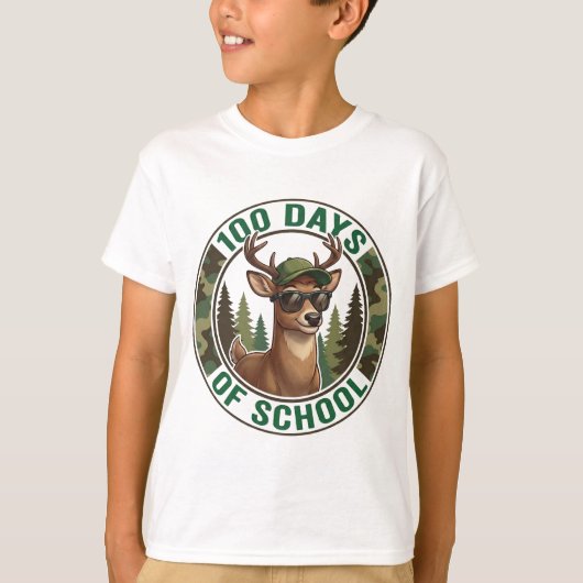 T-shirt 100th Day of School Cute Buck Deer Camo  (Devant)