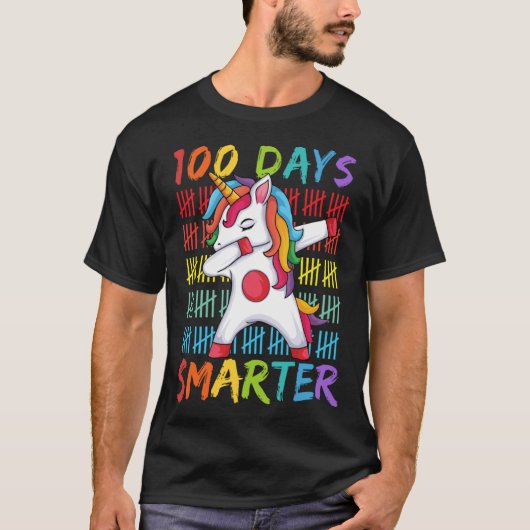 T-shirt 100th Day of School Dabbing Unicorn 100 Days Smart (Devant)