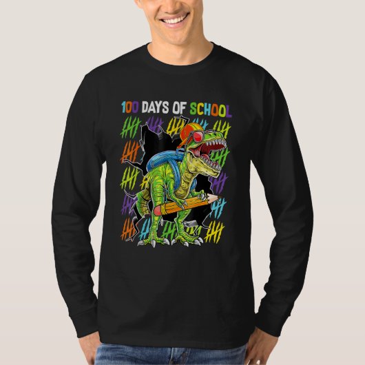T-shirt 100th Day Of School Dinosaur Rex Dino   Boys Kids (Devant)