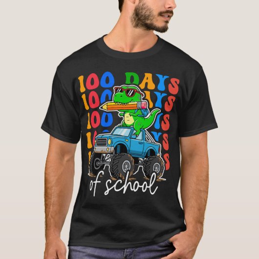 T-shirt 100th Day of School Monster Truck Dinosaur Fun (Devant)