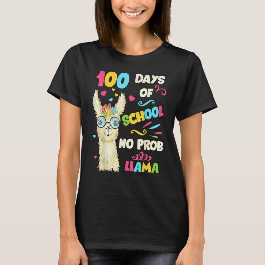 T-shirt 100th Day Of School No Prob Lama 100 Days Smarter (Devant)