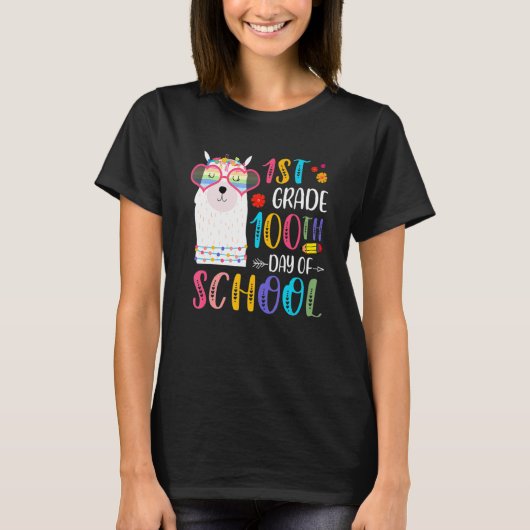 T-shirt 100th Day Of School No Prob Llama 100 Days Of 1st (Devant)