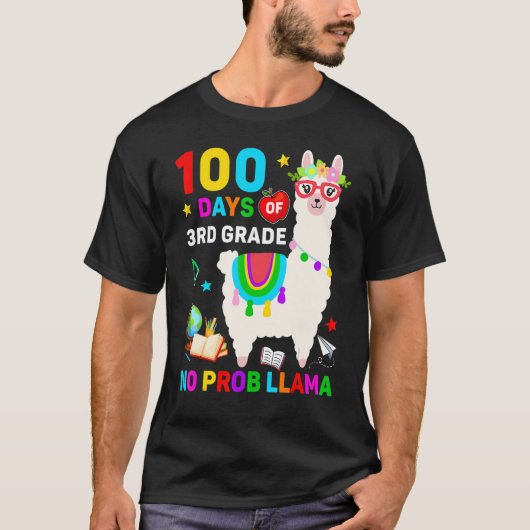 T-shirt 100th Day Of School No Prob Llama 100 Days Of 3rd  (Devant)