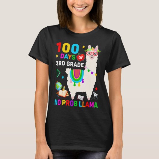 T-shirt 100th Day of School No Prob Llama 100 Days Of 3rd (Devant)