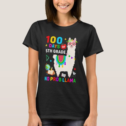 T-shirt 100th Day of School No Prob Llama 100 Days Of 5th (Devant)